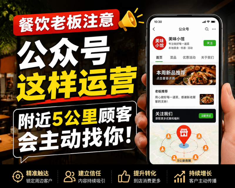 苏小兵：餐饮老板注意，公众号这样运营，附近5公里顾客会主动找你！-苏小兵商学院